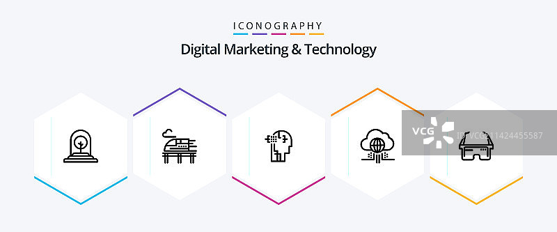 数字营销技术25个线性图标图片素材