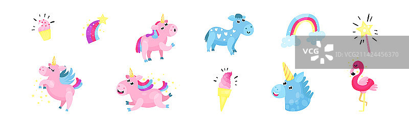 彩虹尾巴和螺旋角的独角兽图片素材