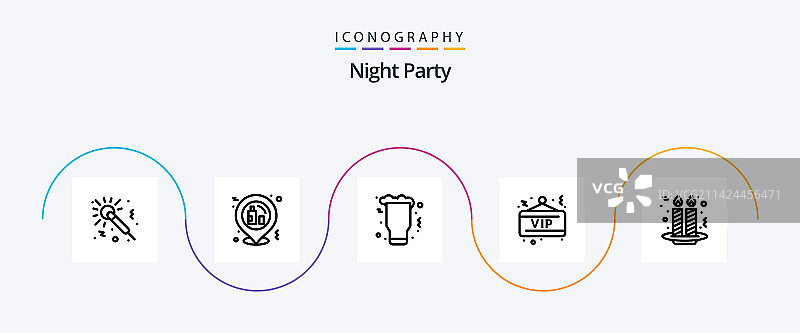 晚间派对线条5图标包，含蛋糕图片素材