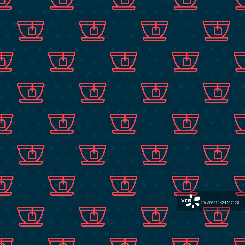 红色线条茶包杯子图标，隔离无缝图片素材