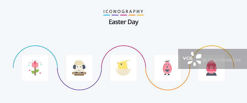 复活节扁平风格图标包（含鸡蛋和小鸡）图片素材
