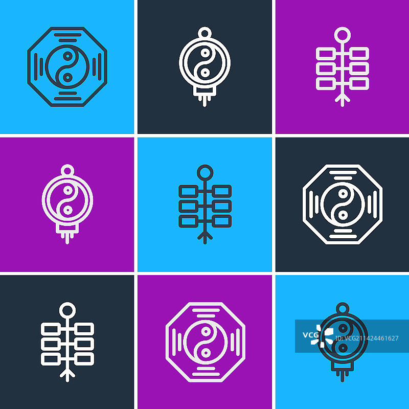 阴阳符号烟花中式线条合集图片素材