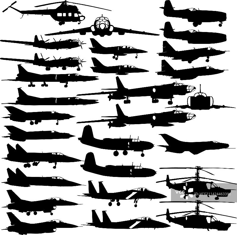 乘客和军用飞机轮廓组合图片素材