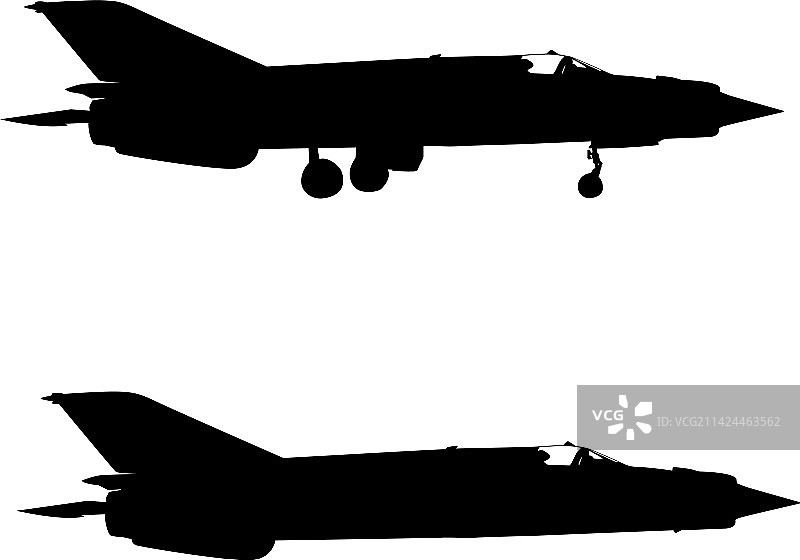 白色背景上的军用飞机轮廓图片素材