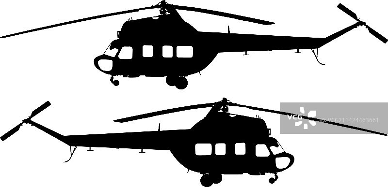 白色背景上的载客直升机剪影图片素材