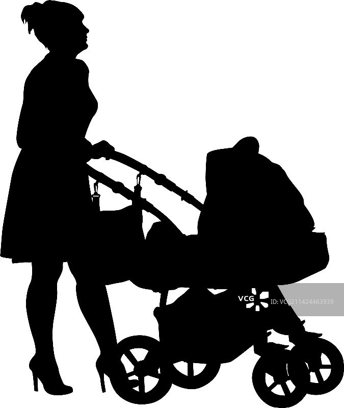 推着婴儿车的母亲们剪影图片素材