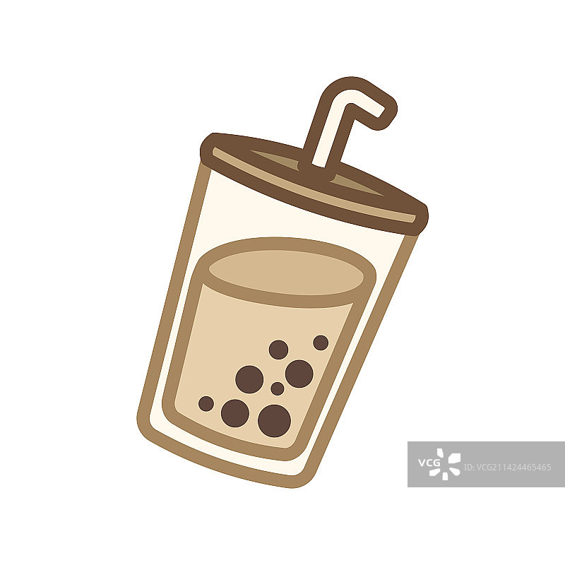 可爱的奶茶波霸倾斜与珍珠图标图片素材