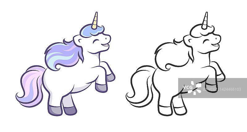 快乐的独角兽轮廓简易填色书图片素材