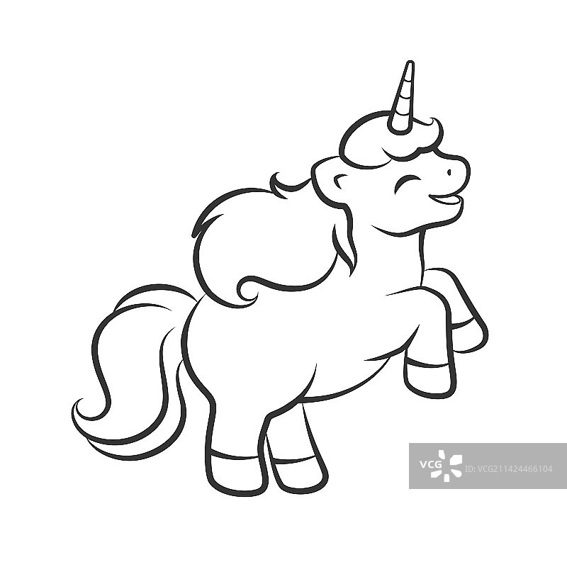 快乐的独角兽轮廓简易填色书图片素材