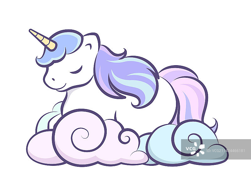 神话中在云朵上睡觉的可爱独角兽图片素材