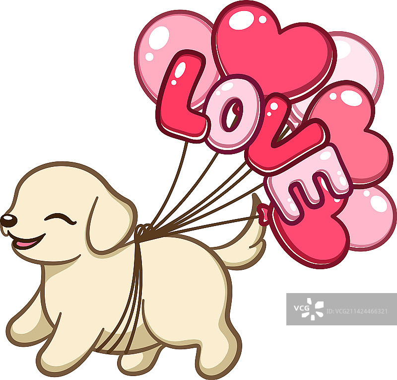 卡通可爱小狗与情人节气球图片素材