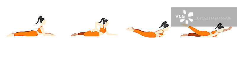 卡通扁平风格的亚洲女性瑜伽姿势图片素材