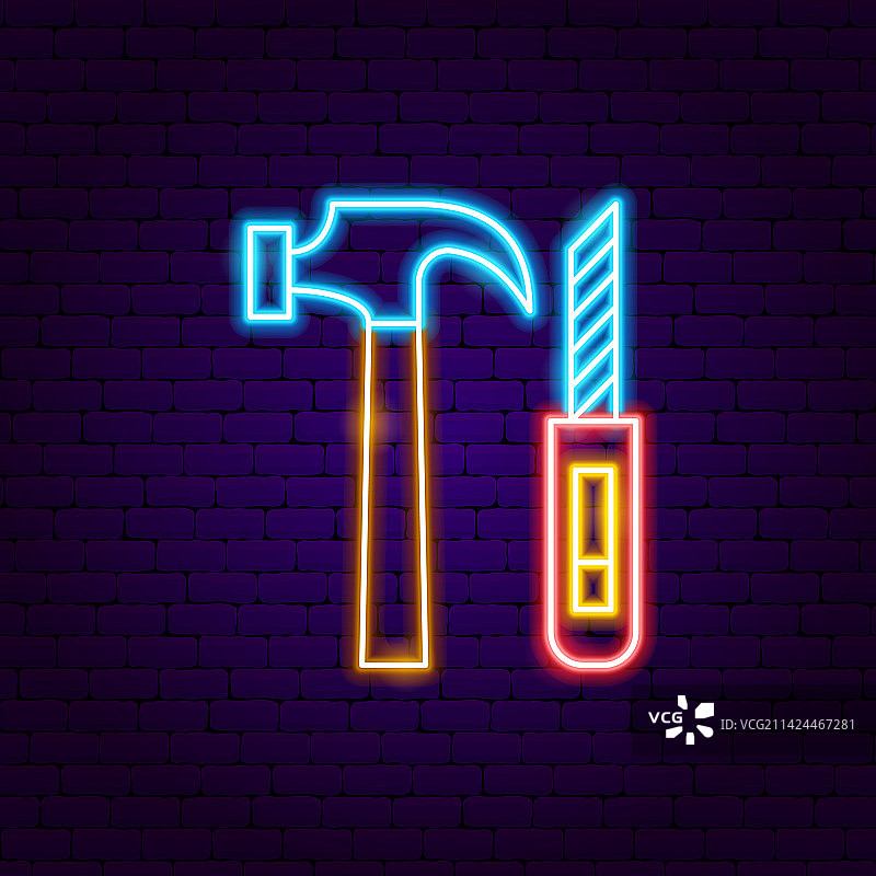 锤子和文具刀霓虹灯标志图片素材