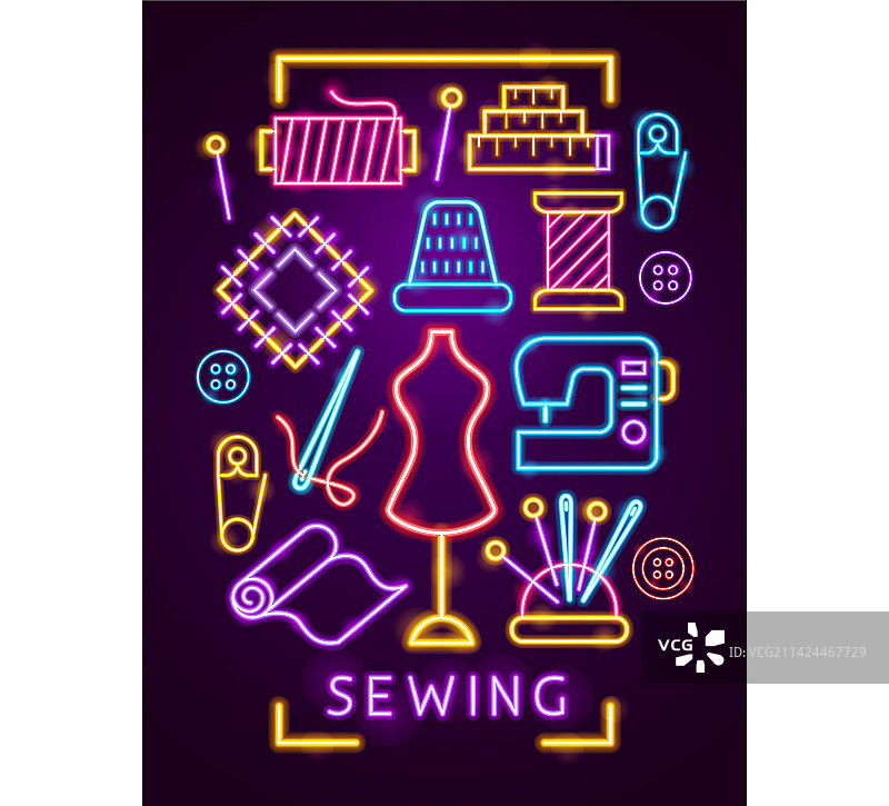 缝纫霓虹海报图片素材