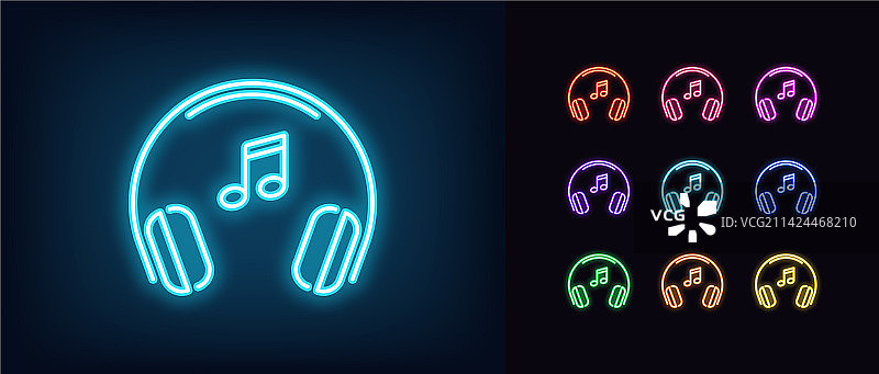 霓虹灯耳机图标发光图片素材