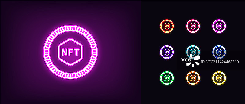 发光霓虹NFT代币轮廓图标图片素材