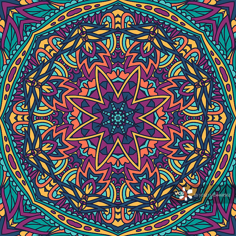 抽象喜庆彩色曼陀罗民族部落图案图片素材