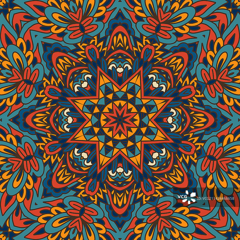 涂鸦艺术曼陀罗民族设计无缝图案图片素材