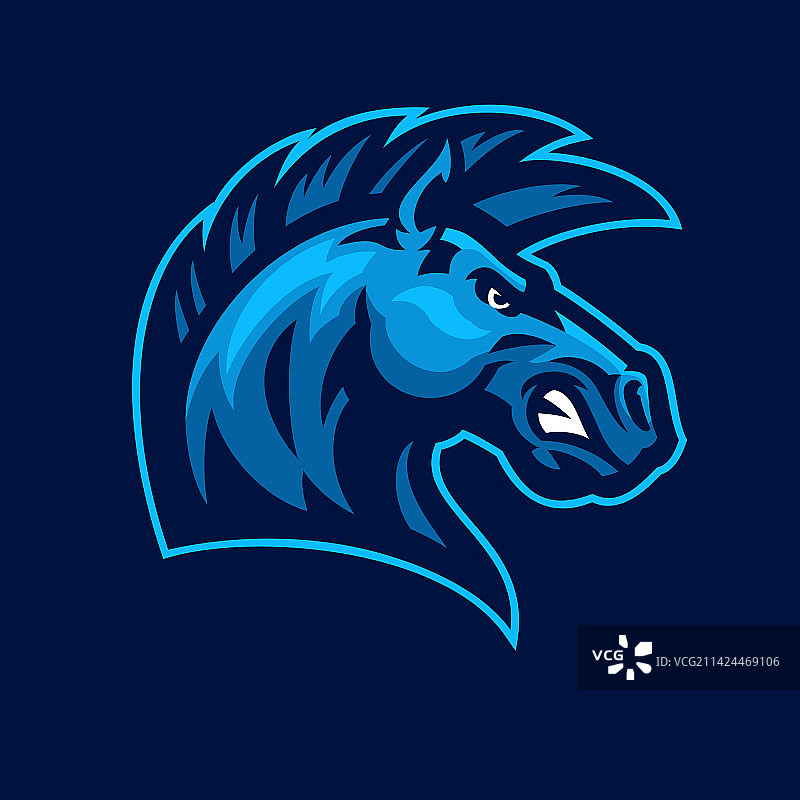 蓝色野马头像吉祥物标志图片素材