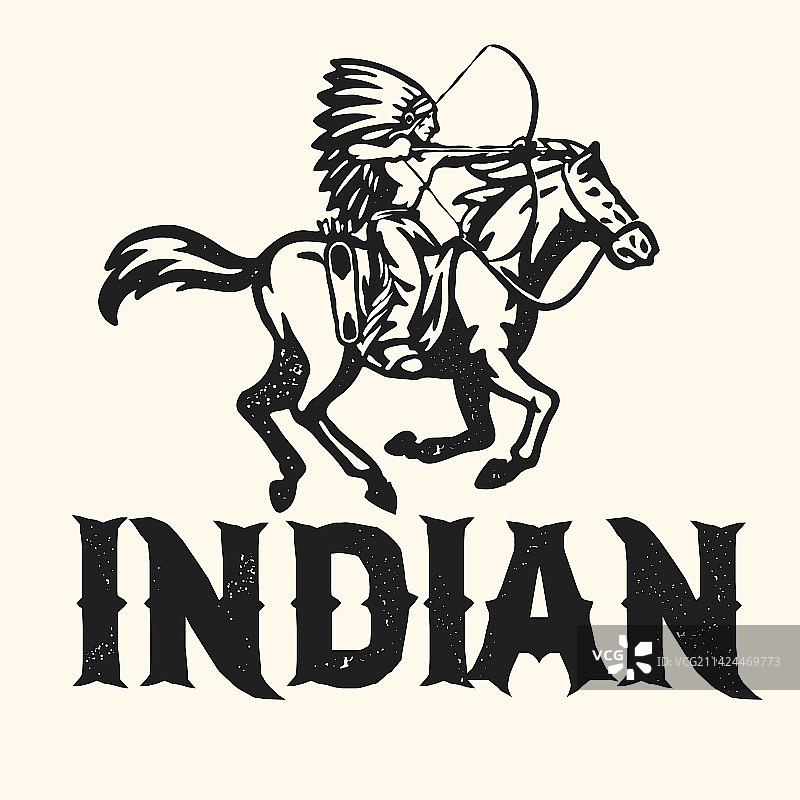 复古印第安酋长骑马图案图片素材
