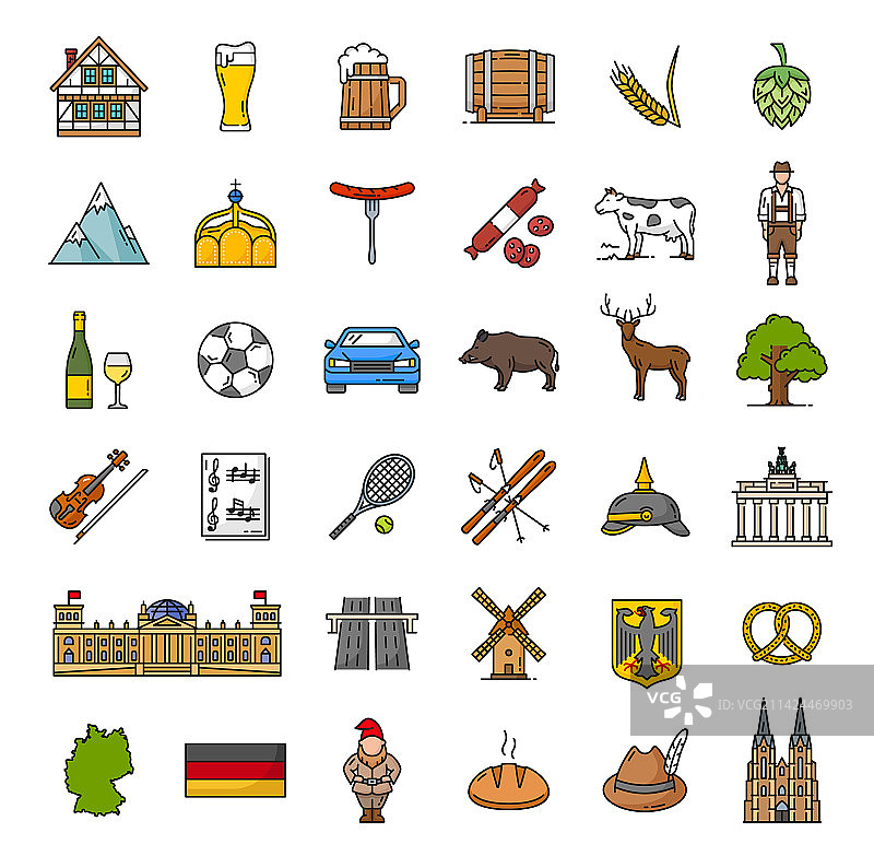 德国地标美食旅游轮廓图标图片素材