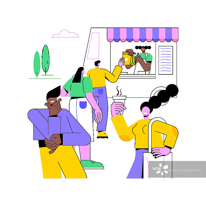 排队等候食物的卡通人物图片素材