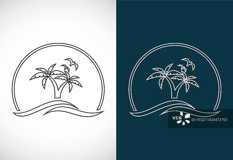 简约现代热带海滩线条艺术标志图片素材
