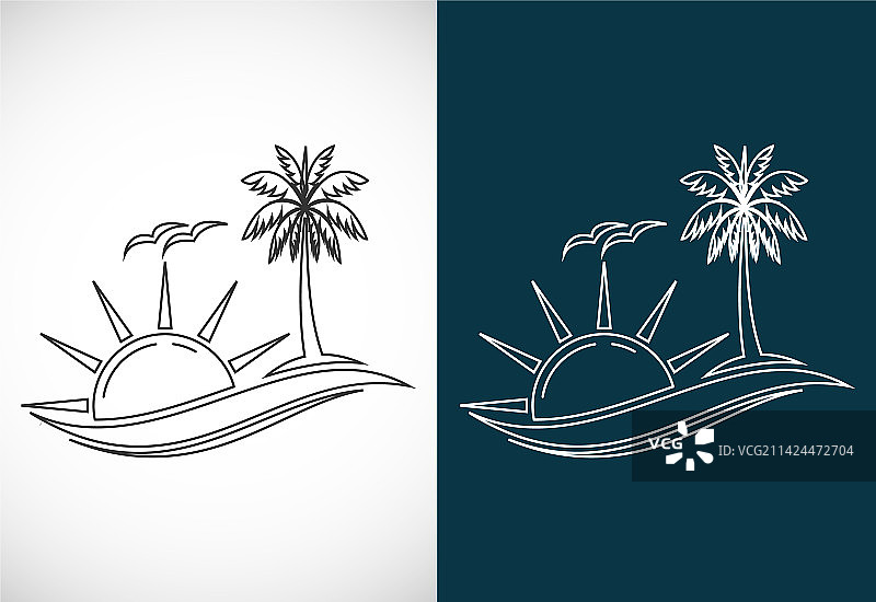 简约现代热带海滩线条艺术标志图片素材