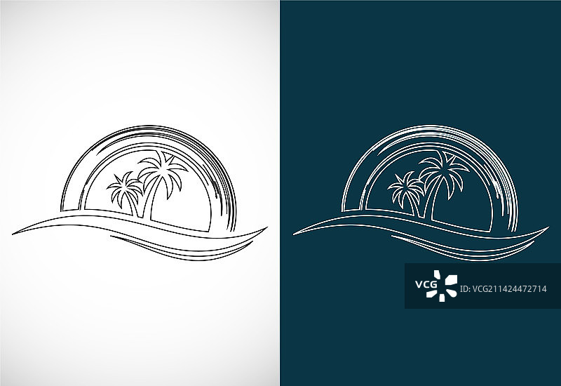 简约现代热带海滩线条艺术标志图片素材