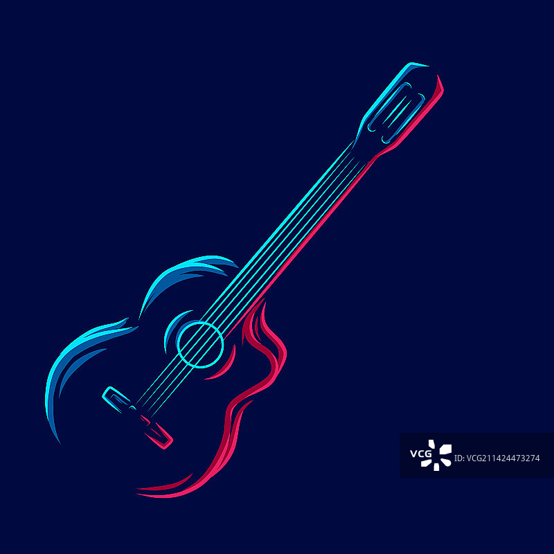 吉他线条艺术彩色Logo设计抽象图片素材
