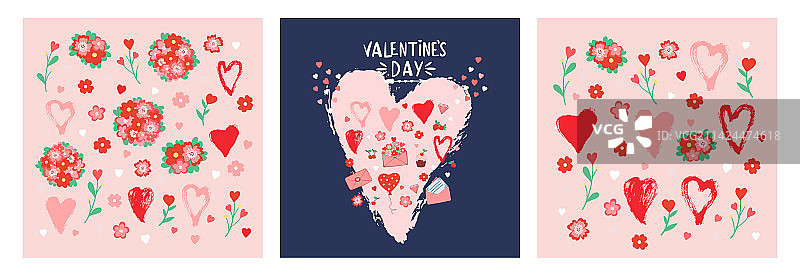 手绘情人节邀请卡套装图片素材