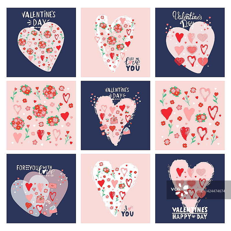 手绘情人节邀请卡套装图片素材