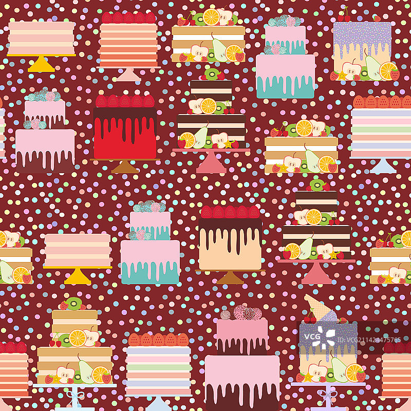 巧克力糖霜蛋糕无缝图案套装图片素材