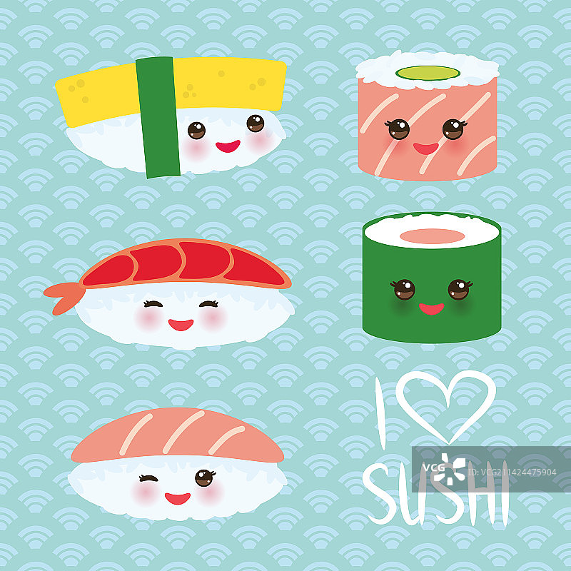 我喜欢寿司：可爱的粉色寿司套餐图片素材