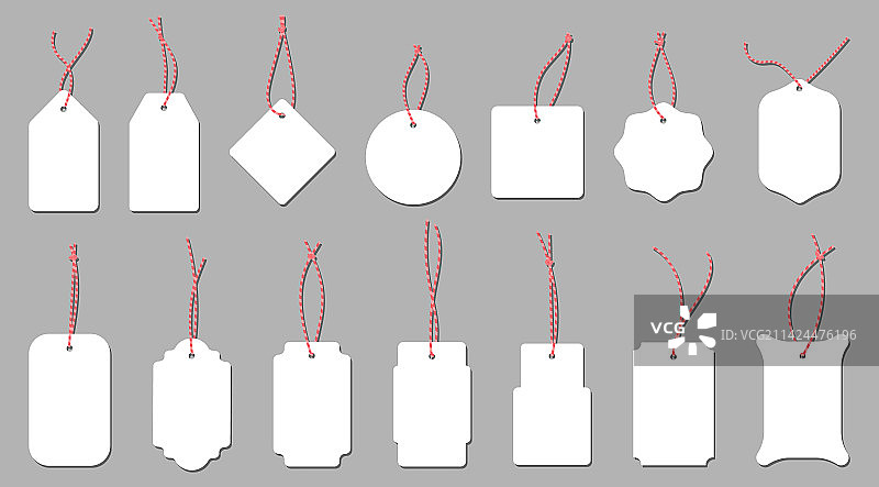 带红色挂绳的白色纸板价格标签套装图片素材