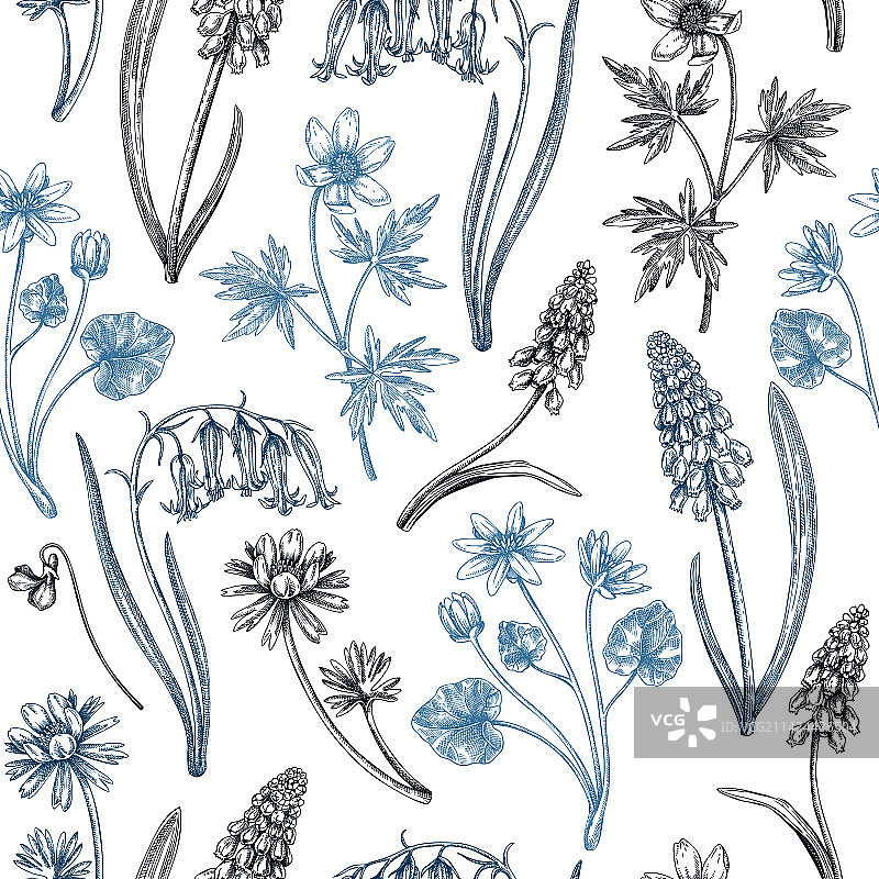 手绘春季花卉无缝图案图片素材