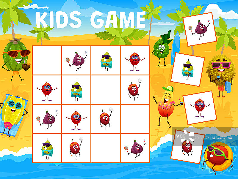 夏季海滩卡通水果儿童数独游戏图片素材