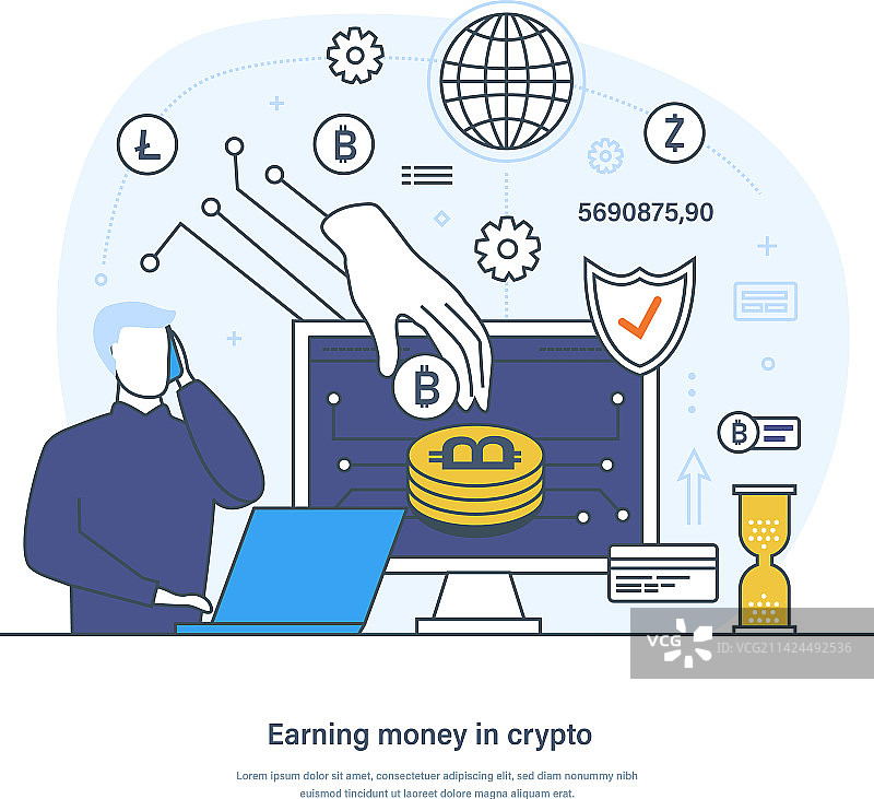 在加密钱包中赚钱的商人图片素材