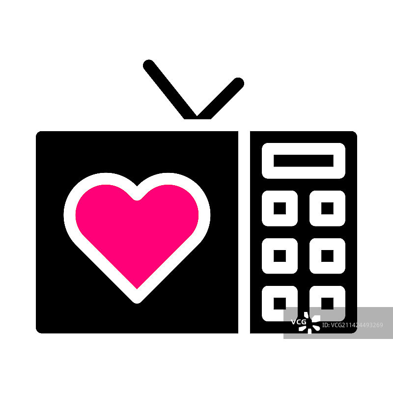 电视图标，实心黑粉情人节风格图片素材