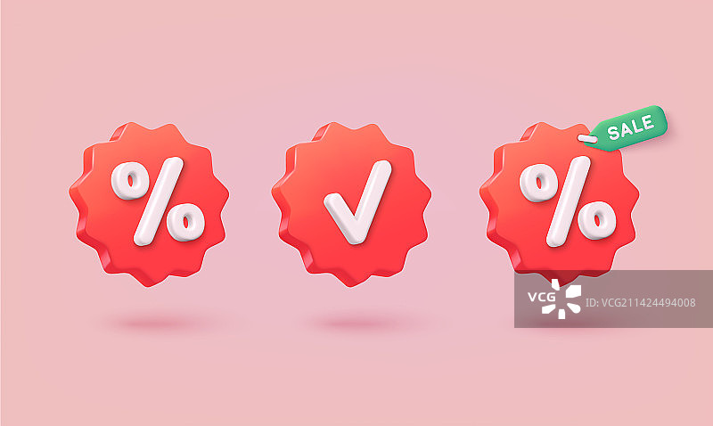 带百分比、复选标记和折扣的标签集图片素材