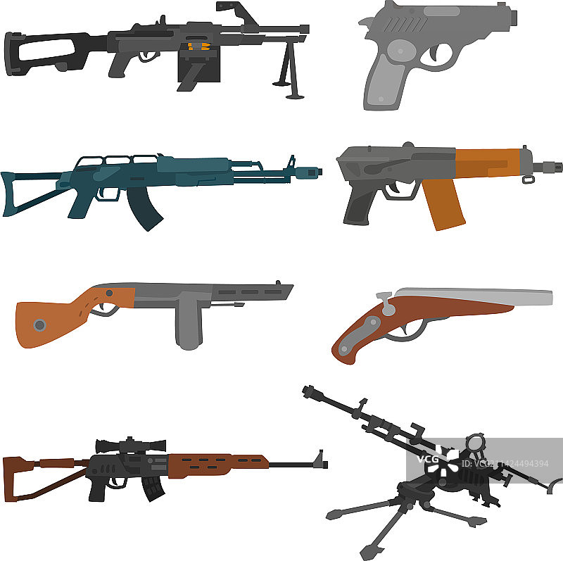 白色背景上的枪械武器合集图片素材