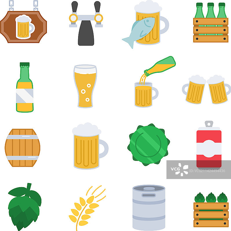 啤酒图标扁平设计套装图片素材