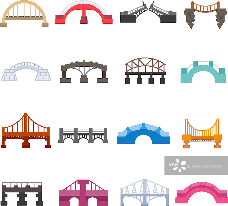 城市和悬索桥梁图标集图片素材