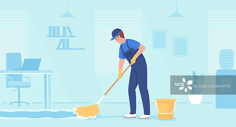 商业地面清洁服务扁平风格图片素材