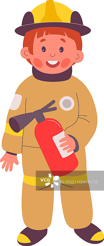 拿着灭火器的可爱儿童（扁平图标）图片素材