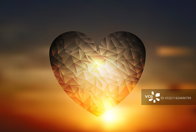 日落天空下的几何爱心图片素材