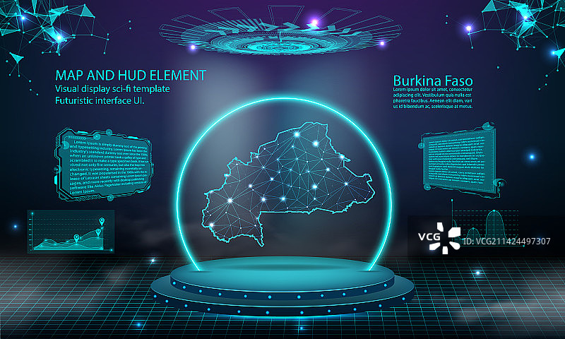 具有光连接效果的布基纳法索地图图片素材