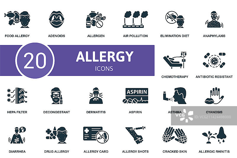 单色简约过敏图标合集图片素材