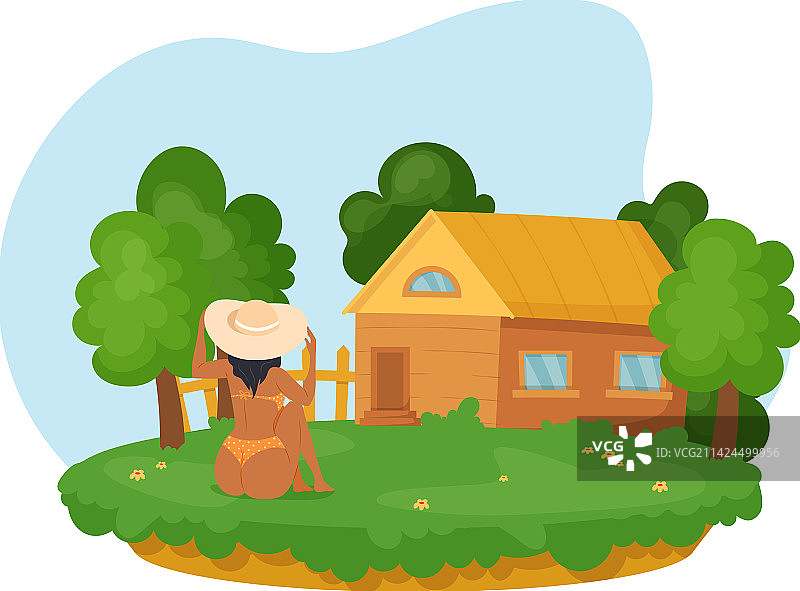 穿着泳衣的年轻漂亮女人坐着图片素材