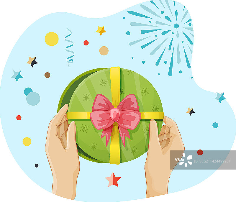 手持圆形礼品盒图片素材